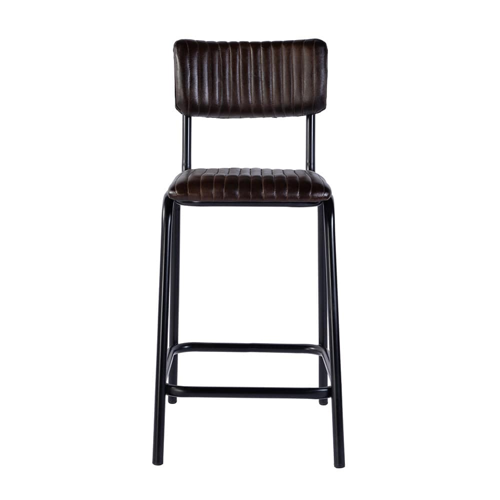 Butler Specialty Company - Waylon 31.5 in. Seat Height Leather and Iron Bar Height Stool w Back and Footrest, Black, Brown - 5879344 View 2