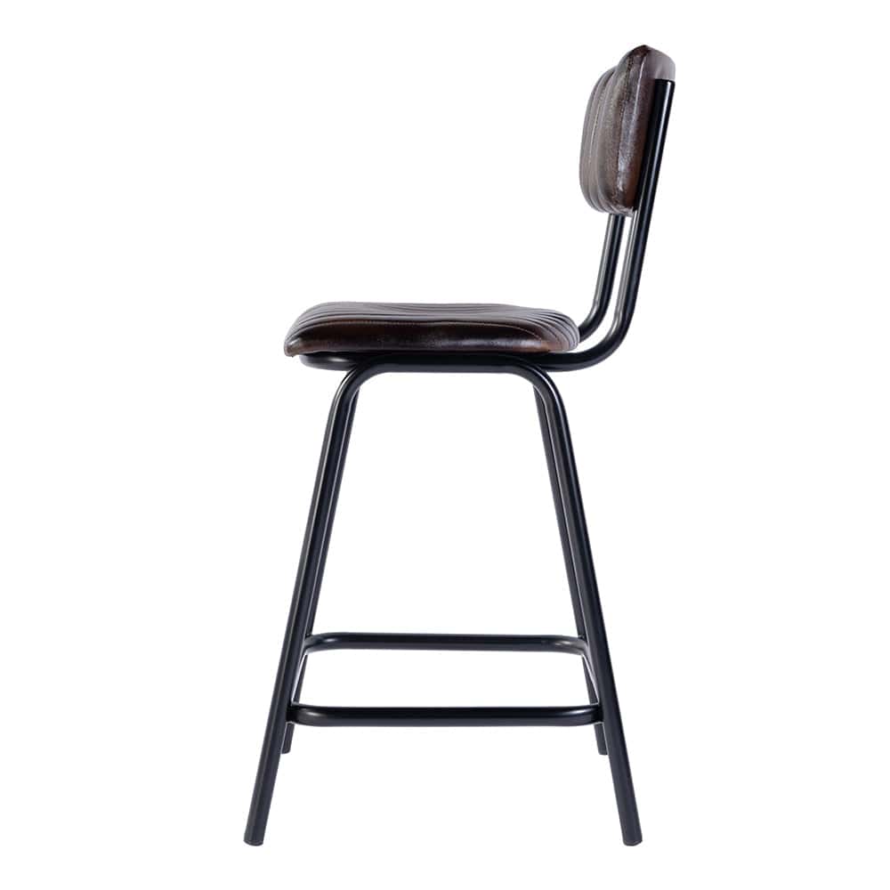 Butler Specialty Company - Waylon 31.5 in. Seat Height Leather and Iron Bar Height Stool w Back and Footrest, Black, Brown - 5879344 View 3