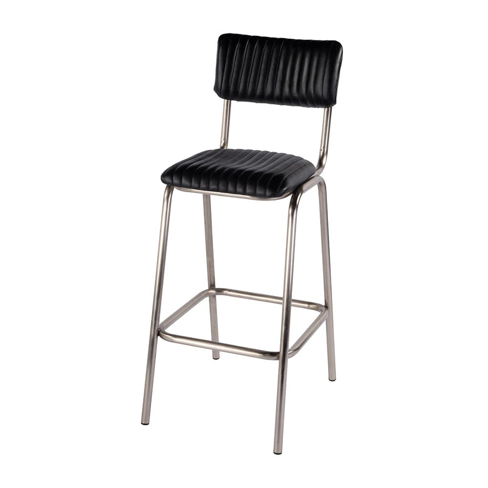 Butler Specialty Company - Waylon 31.5 in. Seat Height Leather and Iron Bar Height Stool w Back and Footrest, Black, Silver - 5879034 View 1