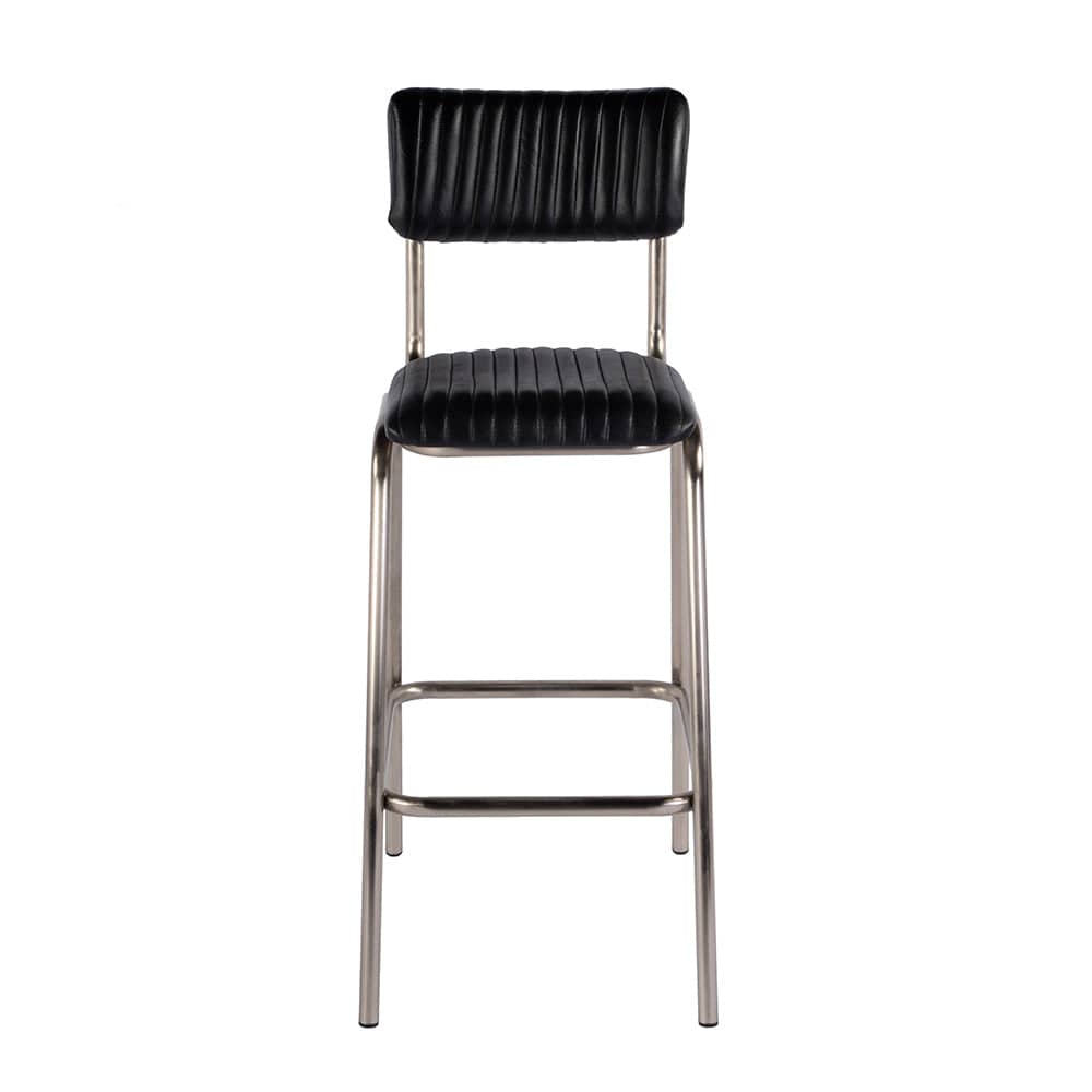 Butler Specialty Company - Waylon 31.5 in. Seat Height Leather and Iron Bar Height Stool w Back and Footrest, Black, Silver - 5879034 View 2