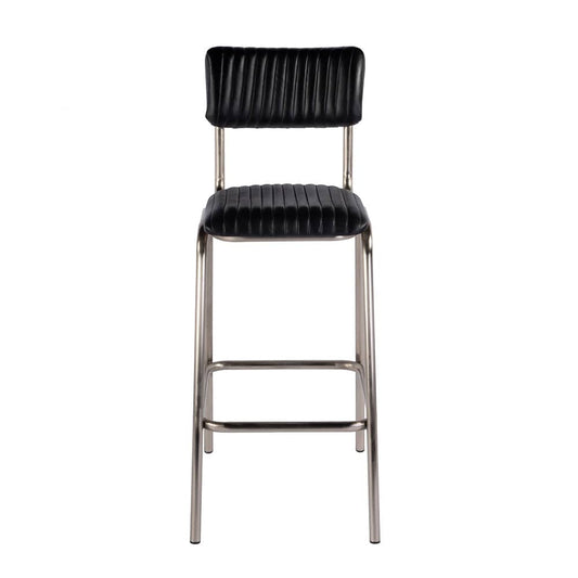 Butler Specialty Company - Waylon 31.5 in. Seat Height Leather and Iron Bar Height Stool w Back and Footrest, Black, Silver - 5879034 View 2