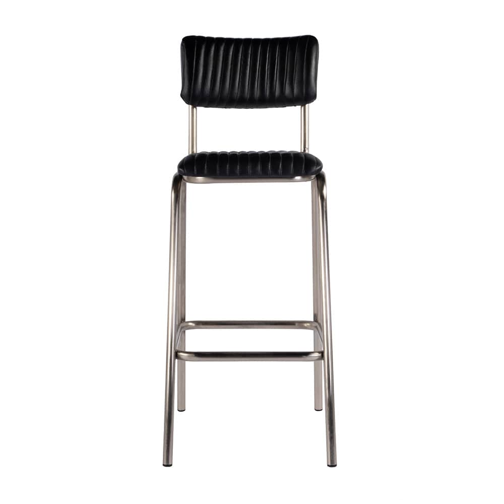 Butler Specialty Company - Waylon 31.5 in. Seat Height Leather and Iron Bar Height Stool w Back and Footrest, Black, Silver - 5879034 View 3