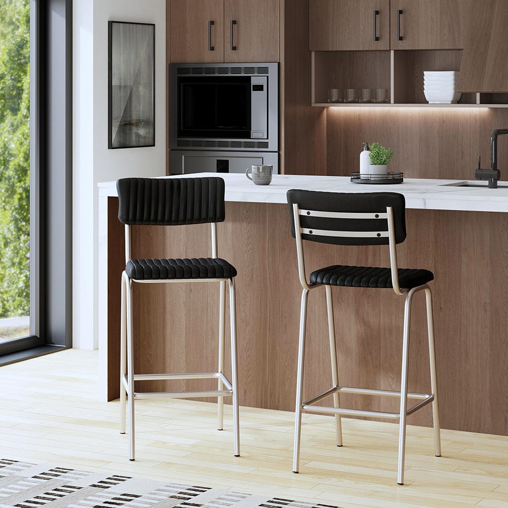Butler Specialty Company - Waylon 31.5 in. Seat Height Leather and Iron Bar Height Stool w Back and Footrest, Black, Silver - 5879034 View 4