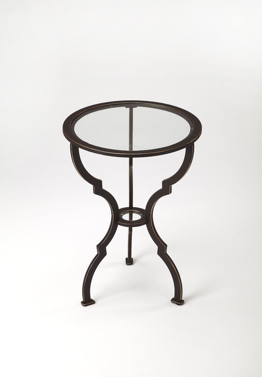 Butler Specialty Company - Yvonne 17 in. W Round Glass & Metal Side Table, Black - 3666025