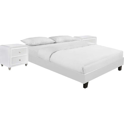 Camden Isle - Acton Platform Bed, Queen, White with 2 Nightstands - 132234 veiw 2
