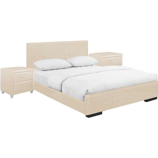 Camden Isle - Hindes Upholstered Platform Bed, Beige, King with 2 Nightstands - 86954 veiw 1