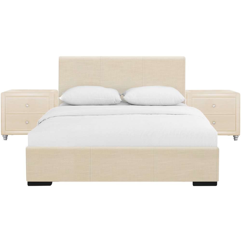 Camden Isle - Hindes Upholstered Platform Bed, Beige, King with 2 Nightstands - 86954 veiw 2