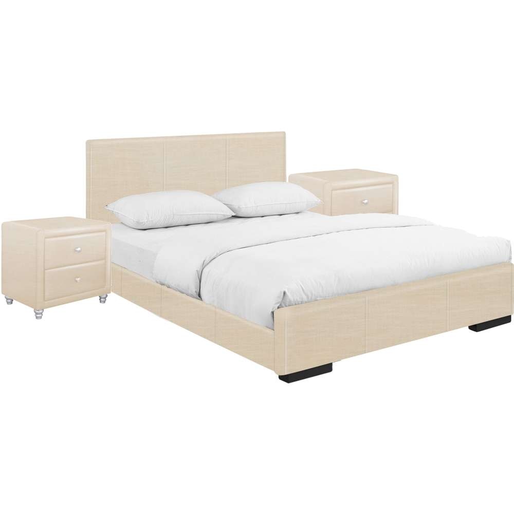 Camden Isle - Hindes Upholstered Platform Bed, Beige, Queen with 2 Nightstands - 86953 veiw 1
