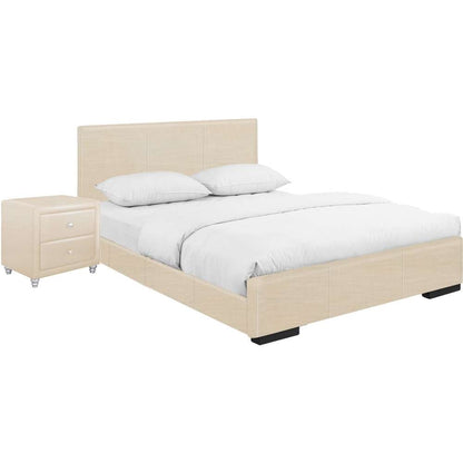 Camden Isle - Hindes Upholstered Platform Bed, Beige, Twin with 1 Nightstand - 86951 veiw 1