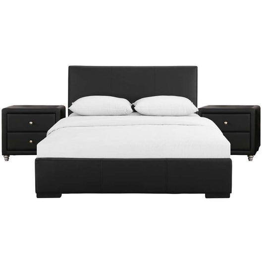 Camden Isle - Hindes Upholstered Platform Bed, Black, King with 2 Nightstands - 86362 veiw 2