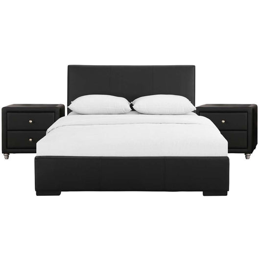 Camden Isle - Hindes Upholstered Platform Bed, Black, Queen with 2 Nightstands - 86361 veiw 2