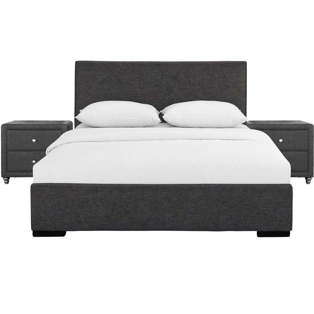 Camden Isle - Hindes Upholstered Platform Bed, Gray, King with 2 Nightstands - 86992 veiw 1
