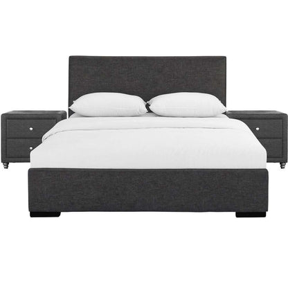 Camden Isle - Hindes Upholstered Platform Bed, Gray, King with 2 Nightstands - 86992 veiw 1