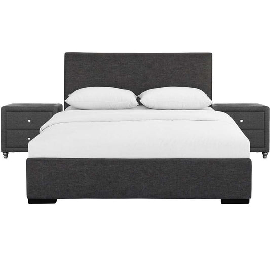 Camden Isle - Hindes Upholstered Platform Bed, Gray, King with 2 Nightstands - 86992 veiw 1