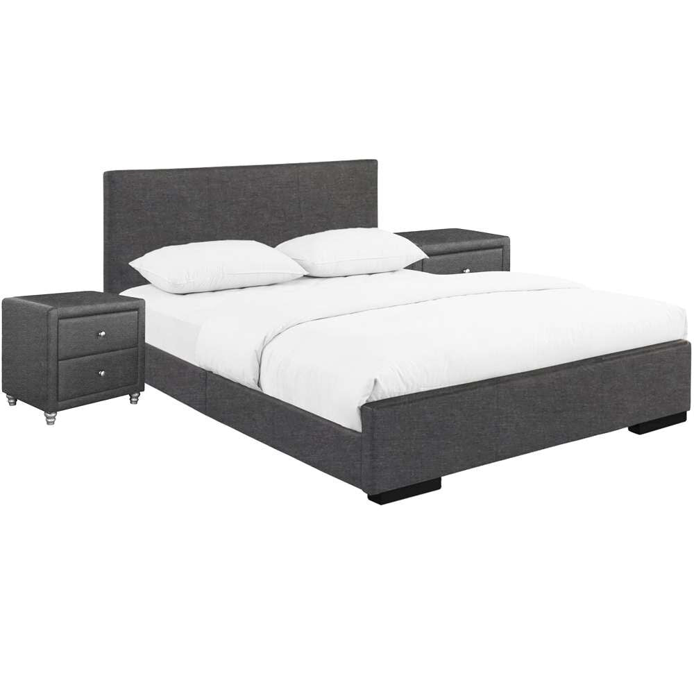 Camden Isle - Hindes Upholstered Platform Bed, Gray, King with 2 Nightstands - 86992 veiw 2