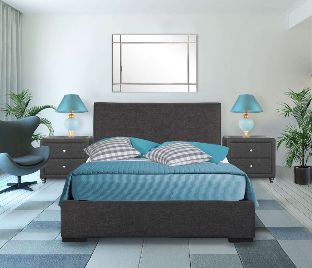 Camden Isle - Hindes Upholstered Platform Bed, Gray, King with 2 Nightstands - 86992 veiw 3