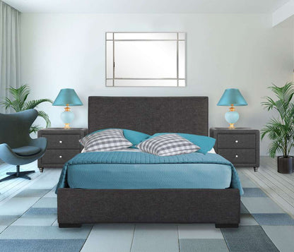 Camden Isle - Hindes Upholstered Platform Bed, Gray, King with 2 Nightstands - 86992 veiw 3
