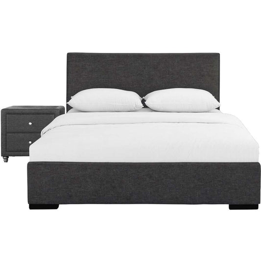 Camden Isle - Hindes Upholstered Platform Bed, Gray, Twin with 1 Nightstand - 86989 veiw 1
