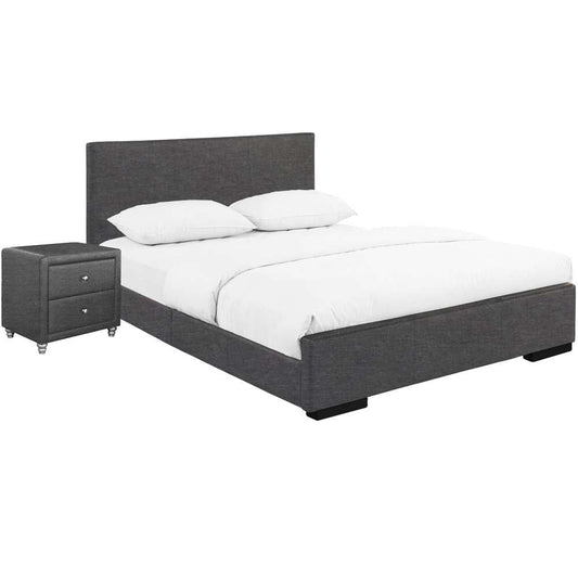 Camden Isle - Hindes Upholstered Platform Bed, Gray, Twin with 1 Nightstand - 86989 veiw 2