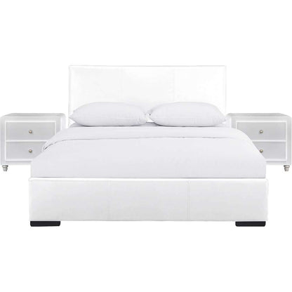 Camden Isle - Hindes Upholstered Platform Bed, White, Queen with 2 Nightstands - 86995 veiw 1