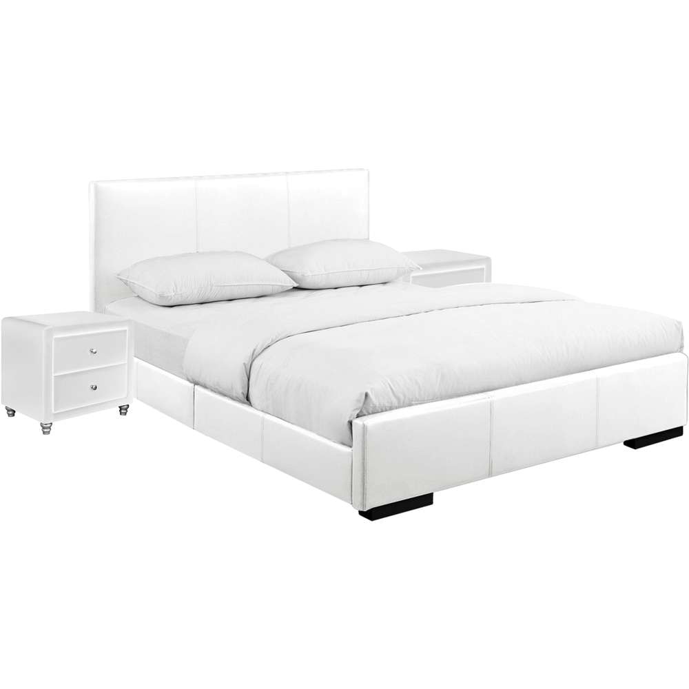 Camden Isle - Hindes Upholstered Platform Bed, White, Queen with 2 Nightstands - 86995 veiw 2