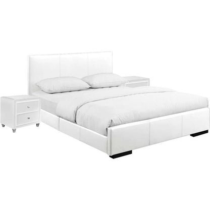 Camden Isle - Hindes Upholstered Platform Bed, White, Queen with 2 Nightstands - 86995 veiw 2