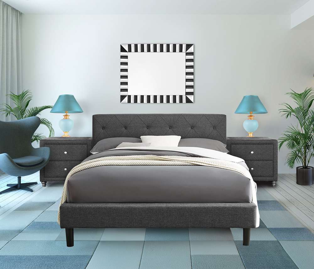 Camden Isle - Monticello Platform Bed, King, Gray with 2 Nightstands - 242335 veiw 9