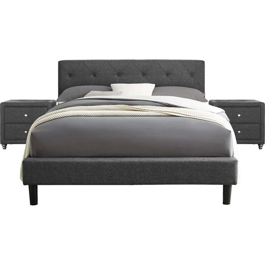 Camden Isle - Monticello Platform Bed, Queen, Gray with 2 Nightstands - 242334 veiw 1