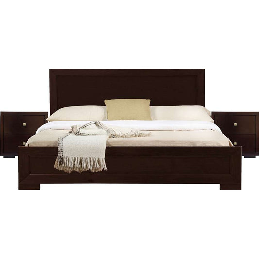 Camden Isle - Trent Wooden Platform Bed in Espresso, Queen with 2 Nightstands - 313032 veiw 1