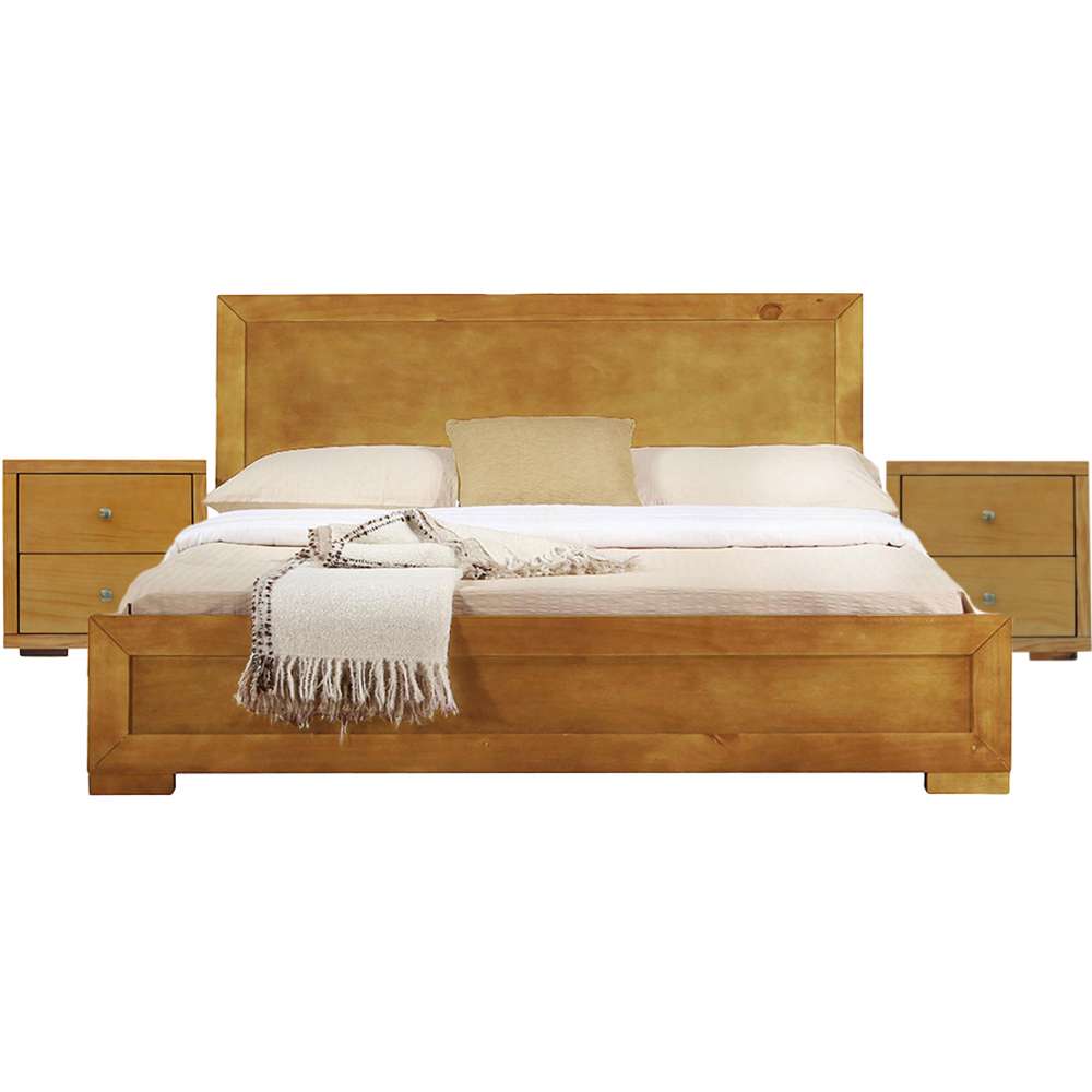 Camden Isle - Trent Wooden Platform Bed in Oak, King with 2 Nightstands - 312633 veiw 1