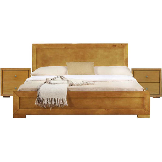 Camden Isle - Trent Wooden Platform Bed in Oak, Queen with 2 Nightstands - 312632 veiw 1