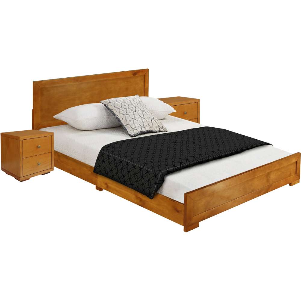 Camden Isle - Trent Wooden Platform Bed in Oak, Queen with 2 Nightstands - 312632 veiw 2