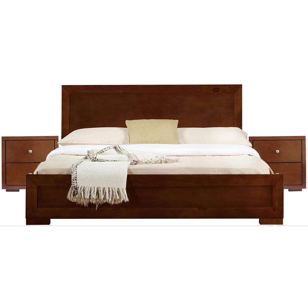 Camden Isle - Trent Wooden Platform Bed in Walnut, Queen with 2 Nightstands - 312532 veiw 1