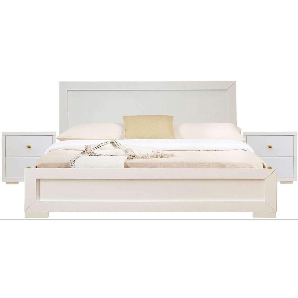 Camden Isle - Trent Wooden Platform Bed in White, King with 2 Nightstands - 312433 veiw 1