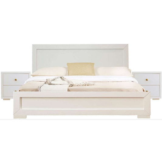 Camden Isle - Trent Wooden Platform Bed in White, Queen with 2 Nightstands - 312432 veiw 1