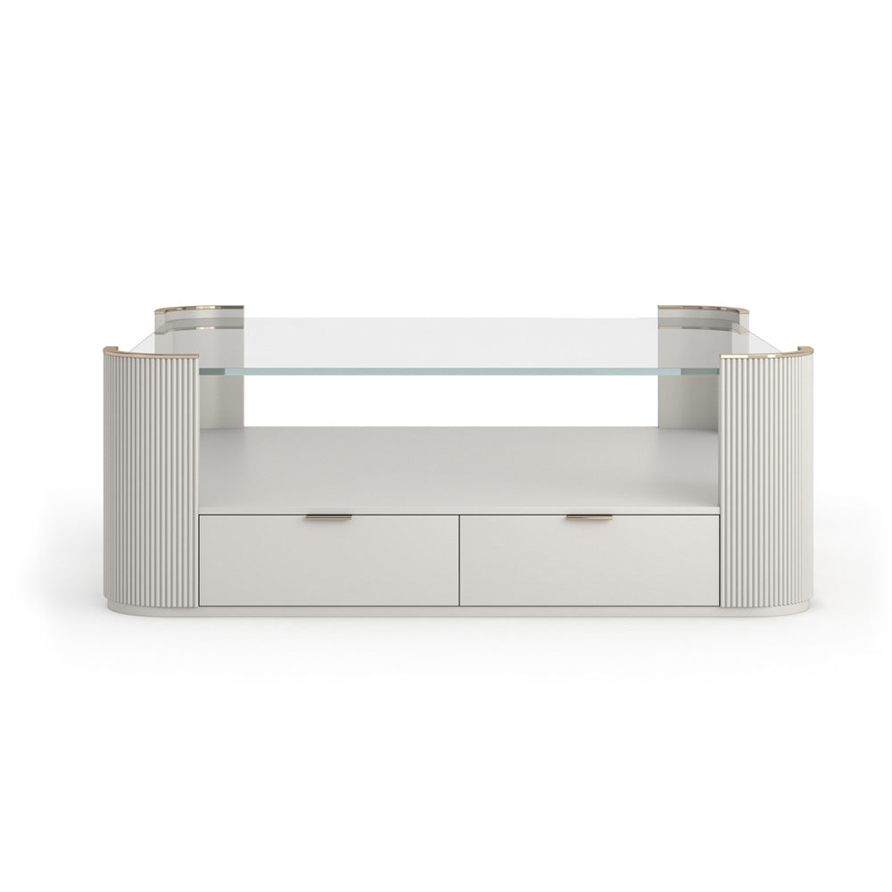 Caracole - Love Square Cocktail Table in Matte Pearl-Whisper of Gold - CLA-024-406