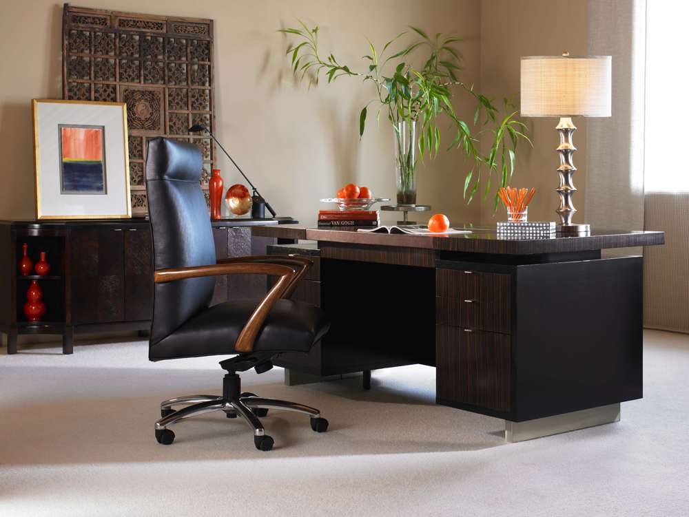 Century Furniture - Century Office - Ebony Desk - Black Leather Top - N3E-701-1 veiw 3
