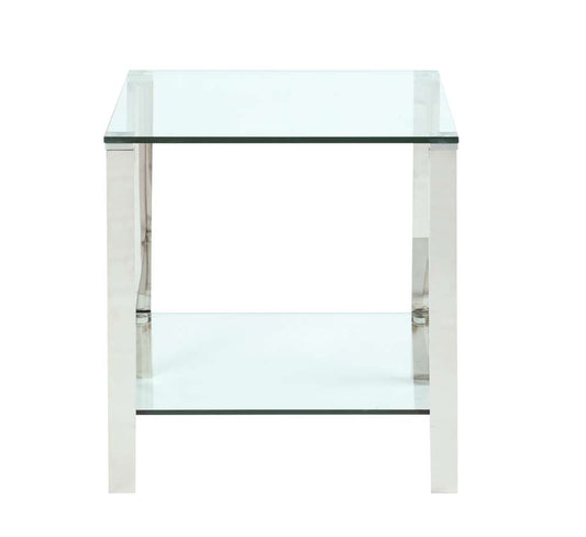 Chintaly - 20in Glass Top And Base With Glass Shelf Lamp Table- 5080-LT veiw 2