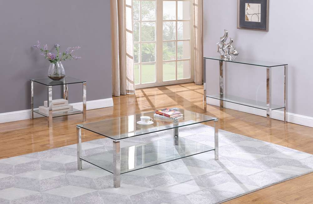 Chintaly - 20in Glass Top And Base With Glass Shelf Lamp Table- 5080-LT veiw 3