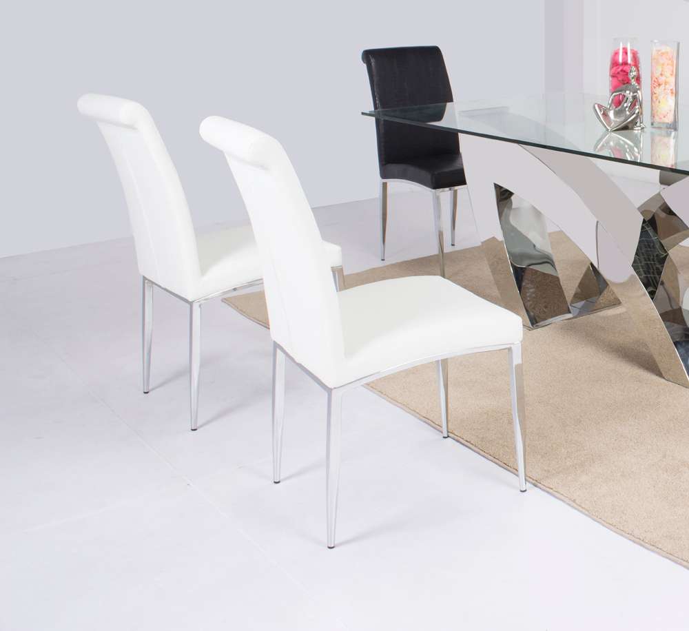 Chintaly - Alexis Rolled Back Side Chair in White PU (Set of 4) - ALEXIS-SC-WHT veiw 2