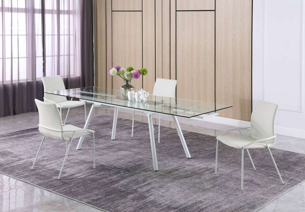 Chintaly - Alicia Contemporary Dining Set with Extendable Glass Table & 4 Side Chairs - ALICIA-5PC veiw 4