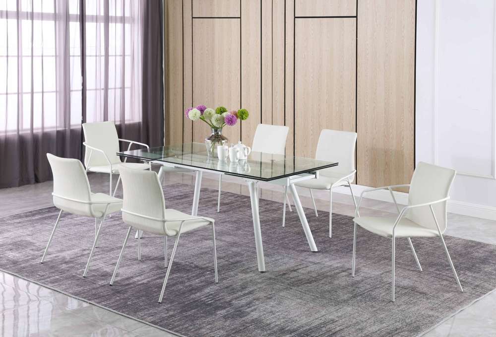 Chintaly - Alicia Contemporary Dining Set with Extendable Glass Table with 4 Side Chairs and 2 Arm Chairs - ALICIA-7PC veiw 3