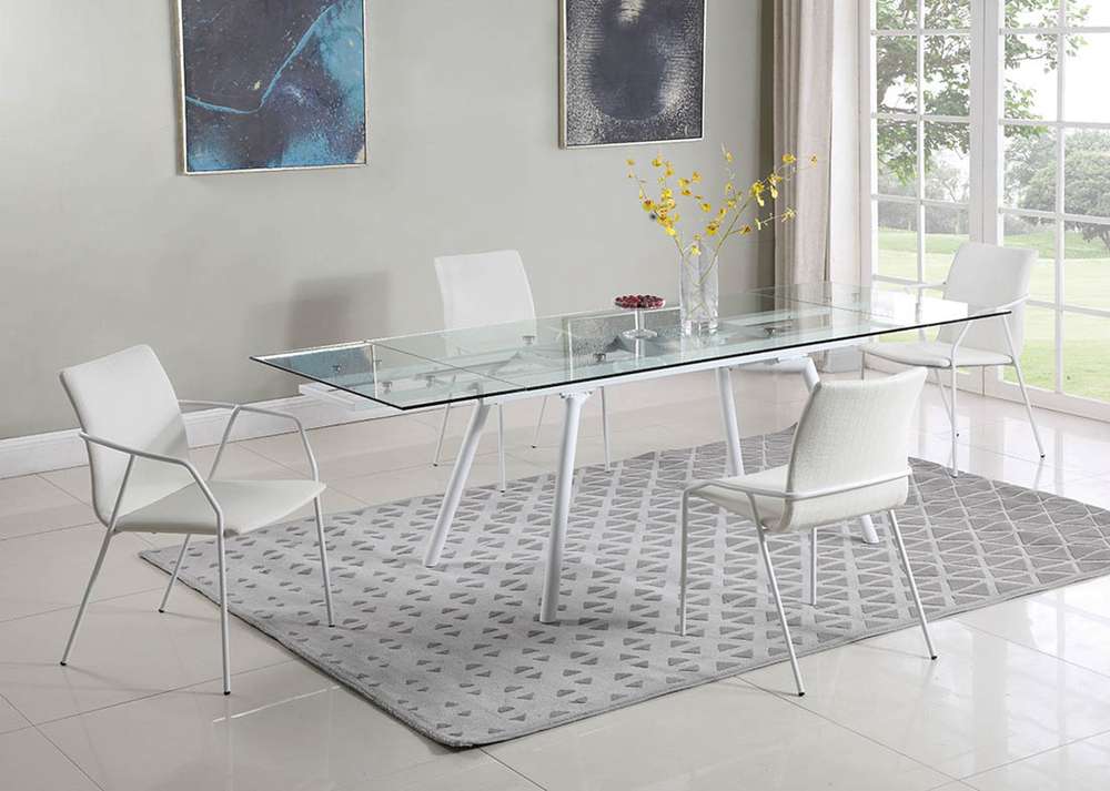 Chintaly - Alicia Contemporary Extendable Rectagular Clear Tempered Glass Dining Table - ALICIA-DT veiw 2