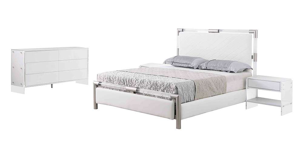 Chintaly - Barcelona - Acrylic Bedroom Set w/ Queen Bed, Buffet & Lamp Table - BARCELONA-QN-3PC veiw 1
