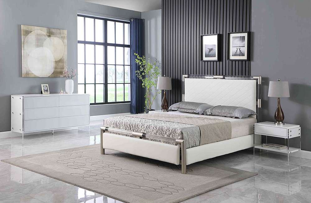 Chintaly - Barcelona - Acrylic Bedroom Set w/ Queen Bed, Buffet & Lamp Table - BARCELONA-QN-3PC veiw 5
