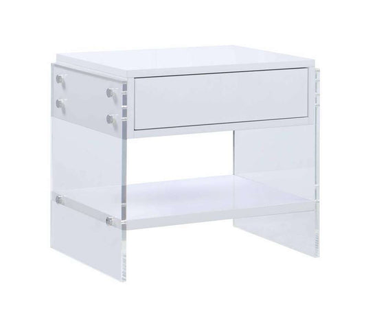 Chintaly - Barcelona Contemporary Wooden & Solid Acrylic Lamp Table w/ Drawer - BARCELONA-LT veiw 1