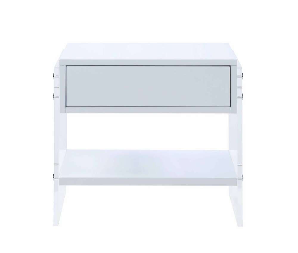 Chintaly - Barcelona Contemporary Wooden & Solid Acrylic Lamp Table w/ Drawer - BARCELONA-LT veiw 2