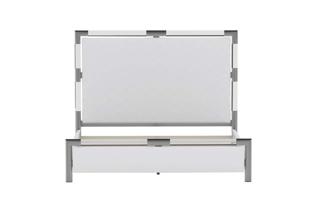 Chintaly - Barcelona Diamond Stitched Upholstered King Bed w/ Solid Acrylic and Brushed Nickel Frame - BARCELONA-BED-KG veiw 2