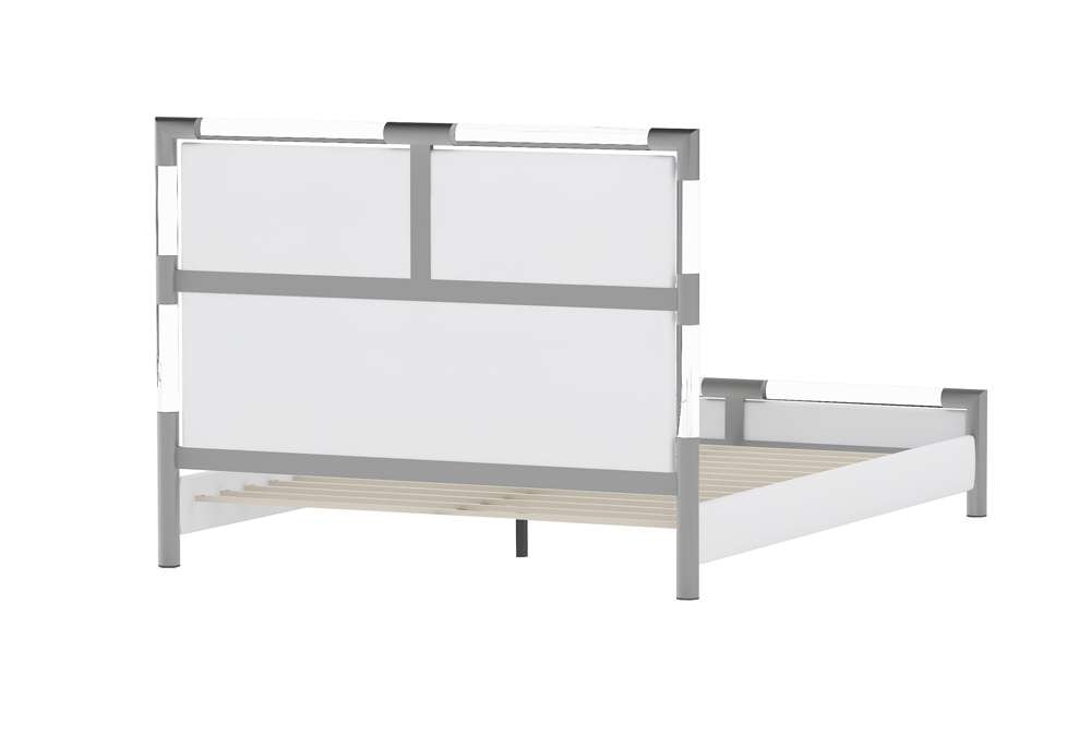 Chintaly - Barcelona Diamond Stitched Upholstered King Bed w/ Solid Acrylic and Brushed Nickel Frame - BARCELONA-BED-KG veiw 4