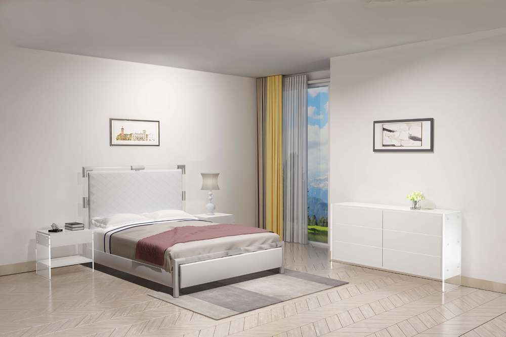 Chintaly - Barcelona Diamond Stitched Upholstered King Bed w/ Solid Acrylic and Brushed Nickel Frame - BARCELONA-BED-KG veiw 6